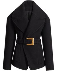 Balmain - Belted Wool Pea Coat - Lyst