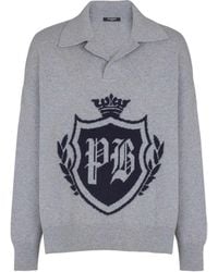 Balmain - College Emblem Polo Sweater - Lyst