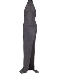 Balmain - Long Velvet Halterneck Dress With Rhinestones - Lyst