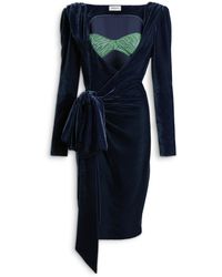 Balmain - Velvet Dress With Lace Bra And Tie Detail - Lyst