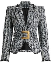 Balmain - Two-Tone Tweed Belted Jacket - Lyst