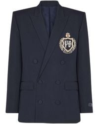 Balmain - Wool Blazer With Crystal Patch - Lyst
