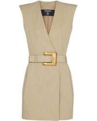Balmain - Short Belted Gabardine Dress - Lyst