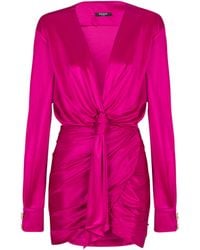 Balmain - Short Draped Interlock Jersey Dress - Lyst
