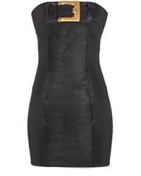 Balmain - Belted Strapless Leather Dress - Lyst