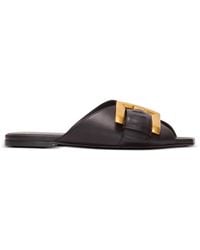 Balmain - Anthem Flat Calfskin Leather Sandals - Lyst