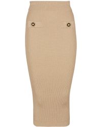 Balmain - Einfarbiger, Gerippter Midirock - Lyst