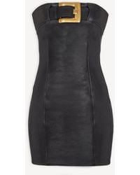 Balmain - Belted Strapless Leather Dress - Lyst