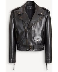 Balmain - Textured Leather Biker Jacket - Lyst