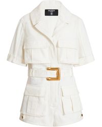 Balmain - Belted Denim Playsuit - Lyst