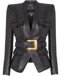 Balmain - 1-Button Belted Leather Jacket - Lyst