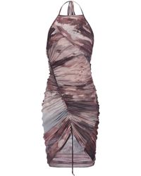 Balmain - Short Pastel Printed Draped Tulle Dress - Lyst