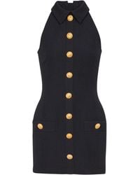 Balmain - Short Grain De Poudre Dress With Buttons - Lyst