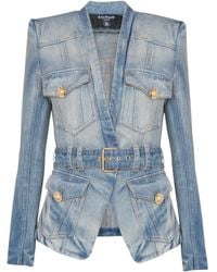 Balmain - 1-Button Belted Denim Jacket - Lyst