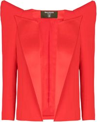 Balmain - Cropped Crepe Jacket With Structured Shoulders - Lyst