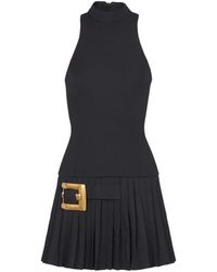 Balmain - Flared Grain De Poudre Dress With Belt Detail - Lyst
