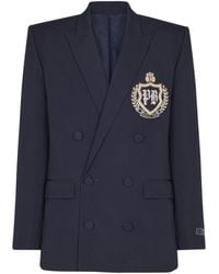 Balmain - Wool Blazer With Crystal Patch - Lyst