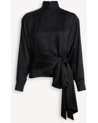 Balmain - Silk Satin Blouse With Tie Detail - Lyst
