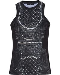 Balmain - Soft Tank Top With Faux Embroidery Print - Lyst