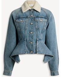 Balmain - Denim Signature Jacket With Shearling Collar - Lyst