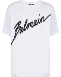 Balmain - T-Shirt With Flocked Letter Logo - Lyst