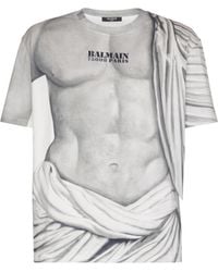 Balmain - Logo T-Shirt With Statue Print - Lyst