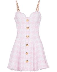 Balmain - Strappy Houndstooth Tweed A-Line Dress - Lyst