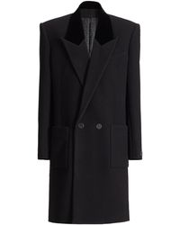 Balmain - Long Wool And Velvet Coat - Lyst