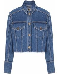 Balmain - Cropped Faded Denim Jacket - Lyst