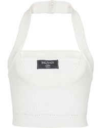Balmain - Ribbed Knit Halterneck Top - Lyst