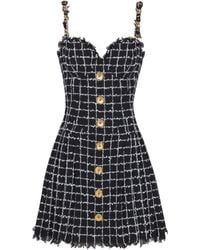 Balmain - Tweed Dress With Chain Straps - Lyst