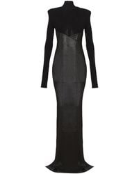 Balmain - Long Knit And Lambskin Leather Dress - Lyst