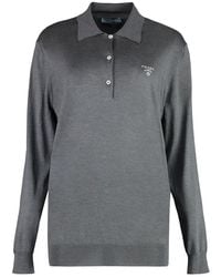 Prada - Long Sleeve Knit Polo Shirt - Lyst