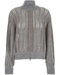 Brunello Cucinelli - High Neck Cardigan With Diamond Yarn And Sequins - Lyst