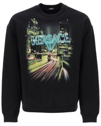 Versace - Crew-neck Sweatshirt With City Lights Print - Lyst