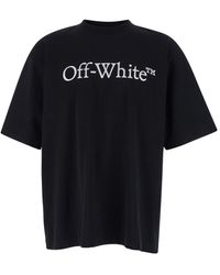 Off-White c/o Virgil Abloh - Oversized Black T-shirt With Contrasting Logo Print In Cotton Man - Lyst