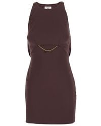 Elisabetta Franchi - Bordeaux Sleeveless Dress With Chain Decoration On The Front - Lyst