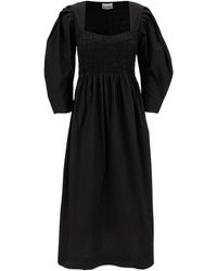 Ganni - Black Maxi Dress With Balloon Sleeves In Cotton Woman - Lyst