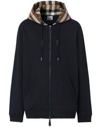 Burberry - Check-Pattern Zip-Up Hoodie - Lyst