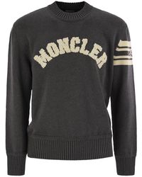 Moncler - Wool Jumper With Embroidered Monogram - Lyst