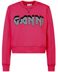 Ganni - Fuchsia Cotton Sweatshirt - Lyst