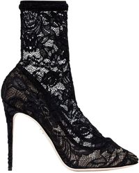Dolce & Gabbana - Stretch-lace And Tulle Ankle Boots - Lyst