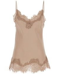 Gold Hawk - 'coco' Beige Camie Top With Tonal Lace Trim In Silk Woman - Lyst