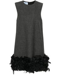 Prada - Feather-detail Mini Dress - Lyst