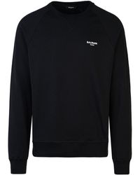 Balmain - Black Crewneck Sweatshirt With Contrasting Logo Print At The Front In Cotton Man - Lyst
