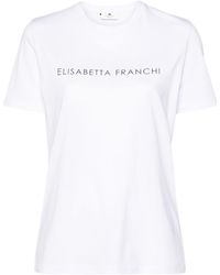Elisabetta Franchi - Rhinestone Embellished Cotton T-Shirt - Lyst