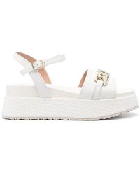 Liu Jo - Leather Sandals With Platform And Logo Plate - Lyst