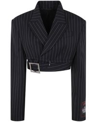 Jean Paul Gaultier - Pinstripe Wool Cropped Tailored Jacket With Zip Off Belt - Lyst