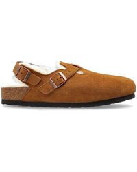 Birkenstock - Tokio Shearling Suede Leather Sandals (Drope S) Shoes - Lyst
