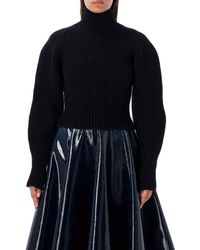 Alaïa - High-neck Knit Balloon-sleeved Sweater - Lyst